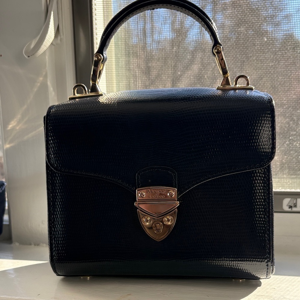 Aspinal of London Mini Mayfair in navy croc
